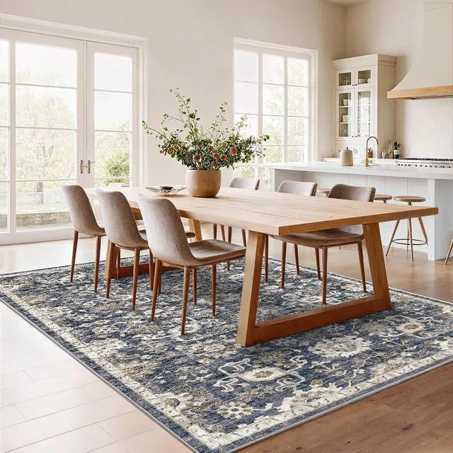 Alt view image 3 of 7 - AMADA HOMEFURNISHING 6x9 Area Rugs, Blue Low-Profile Washable Rug with Non-Slip Backing & Durable Edge Binding, Vintage Rugs for Living Room, Bedroom, Dining Room