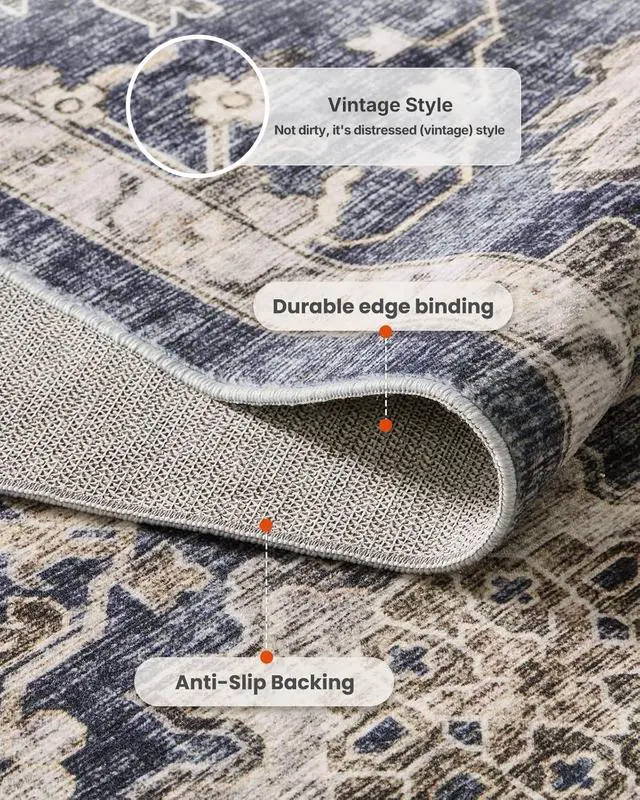 Alt view image 6 of 7 - AMADA HOMEFURNISHING 8x10 Washable Area Rug, Low-Profile Large Area Rug with Non-Slip Backing & Durable Edge Binding, Vintage Large Rugs for Living Room, Bedroom, Dinning Room