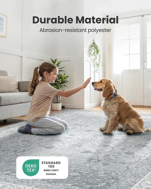 Alt view image 3 of 7 - AMADA HOMEFURNISHING 8x10 Area Rugs, Washable Living Room Rug with Non-Slip Backing, Low Pile and Durable Edge Binding, Soft Vintage Floral Rugs for Living Room, Bedroom, Dining Room