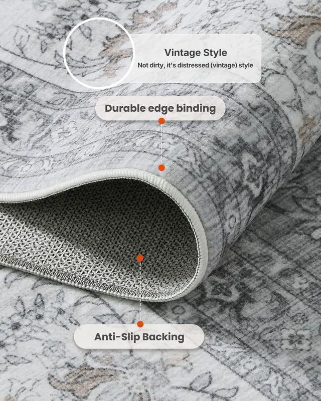 Alt view image 6 of 7 - AMADA HOMEFURNISHING 8x10 Area Rugs, Washable Living Room Rug with Non-Slip Backing, Low Pile and Durable Edge Binding, Soft Vintage Floral Rugs for Living Room, Bedroom, Dining Room