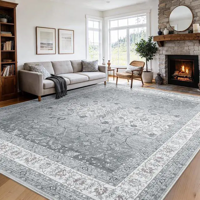 Main image of AMADA HOMEFURNISHING 8x10 Area Rugs, Washable Living Room Rug with Non-Slip Backing, Low Pile and Durable Edge Binding, Soft Vintage Floral Rugs for Living Room, Bedroom, Dining Room