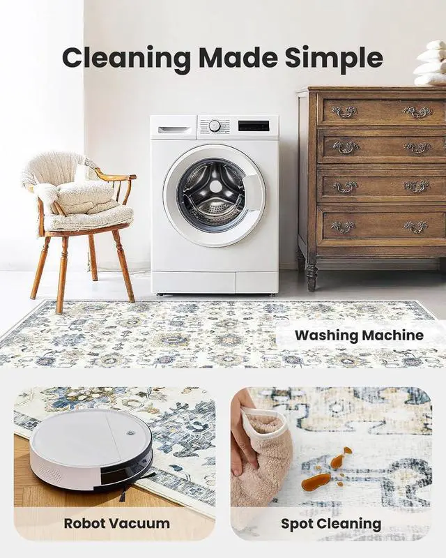 Alt view image 5 of 7 - AMADA HOMEFURNISHING 9x12 Washable Area Rug, Low-Profile Large Area Rug with Non-Slip Backing & Durable Edge Binding, Vintage Large Rugs for Living Room, Bedroom & Dining Room
