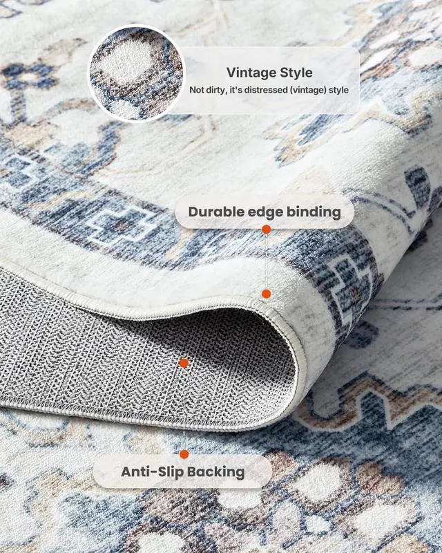 Alt view image 7 of 7 - AMADA HOMEFURNISHING 9x12 Washable Area Rug, Low-Profile Large Area Rug with Non-Slip Backing & Durable Edge Binding, Vintage Large Rugs for Living Room, Bedroom & Dining Room