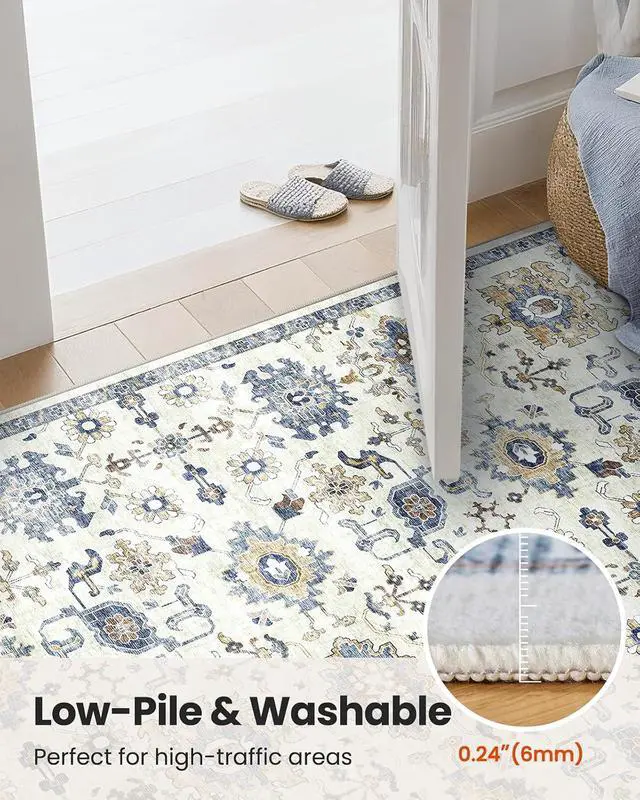 Alt view image 7 of 7 - AMADA HOMEFURNISHING Washable Area Rug, Low-Profile Large Area Rug with Non-Slip Backing & Durable Edge Binding, Vintage Large Rugs for Living Room, Bedroom, Dinning Room (8x10,Blue/White)