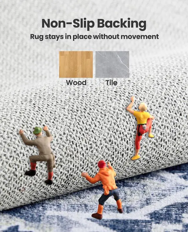 Alt view image 6 of 7 - AMADA HOMEFURNISHING Washable Area Rug, Low-Profile Large Area Rug with Non-Slip Backing & Durable Edge Binding, Vintage Large Rugs for Living Room, Bedroom, Dinning Room, 8x10, Navy Blue/White