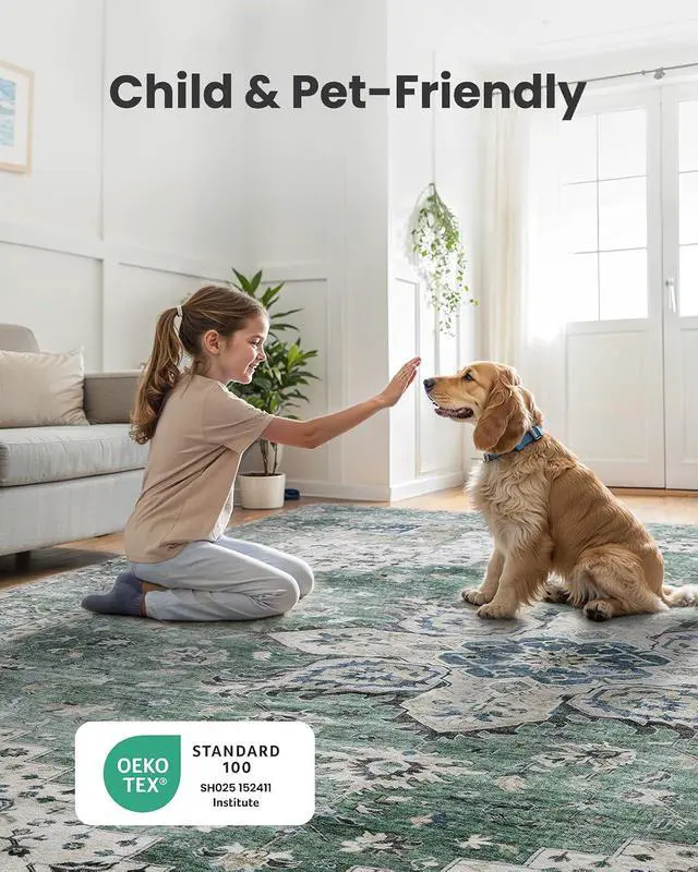 Alt view image 4 of 7 - AMADA HOMEFURNISHING 10x14 Washable Area Rug, Low-Profile Large Area Rug with Non-Slip Backing & Durable Edge Binding, Vintage Large Rugs for Living Room, Bedroom & Dining Room
