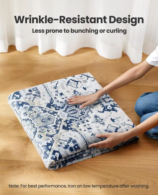 Alt view image 7 of 7 - AMADA HOMEFURNISHING Washable Area Rug, Low-Profile Large Area Rug with Non-Slip Backing & Durable Edge Binding, Vintage Large Rugs for Living Room, Bedroom, Dinning Room, 8x10, Navy Blue/White