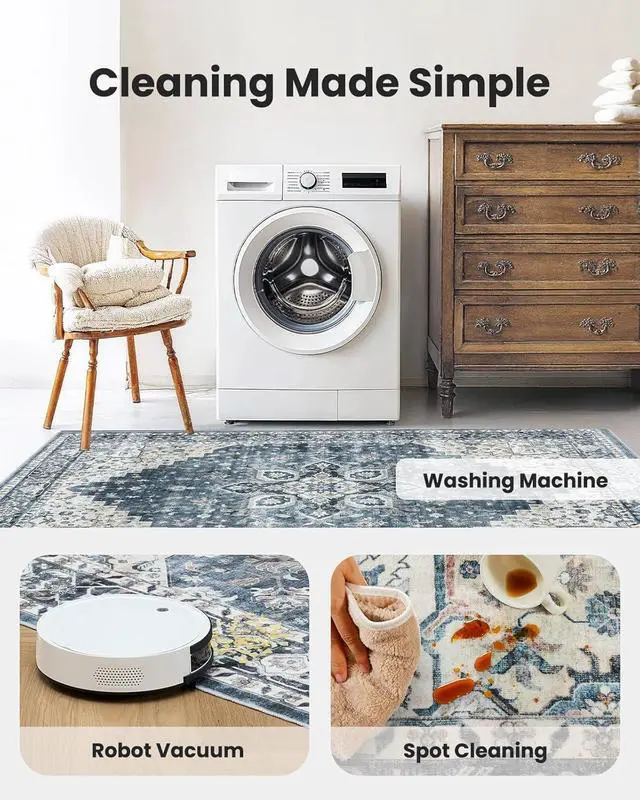 Alt view image 3 of 7 - AMADA HOMEFURNISHING 9x12 Washable Area Rug, Low-Profile Large Area Rug with Non-Slip Backing & Durable Edge Binding, Vintage Large Rugs for Living Room, Bedroom & Dinning Room