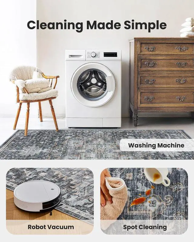 Alt view image 5 of 7 - AMADA HOMEFURNISHING 9x12 Washable Area Rug, Low-Profile Large Area Rug with Non-Slip Backing & Durable Edge Binding, Vintage Large Rugs for Living Room, Bedroom & Dining Room