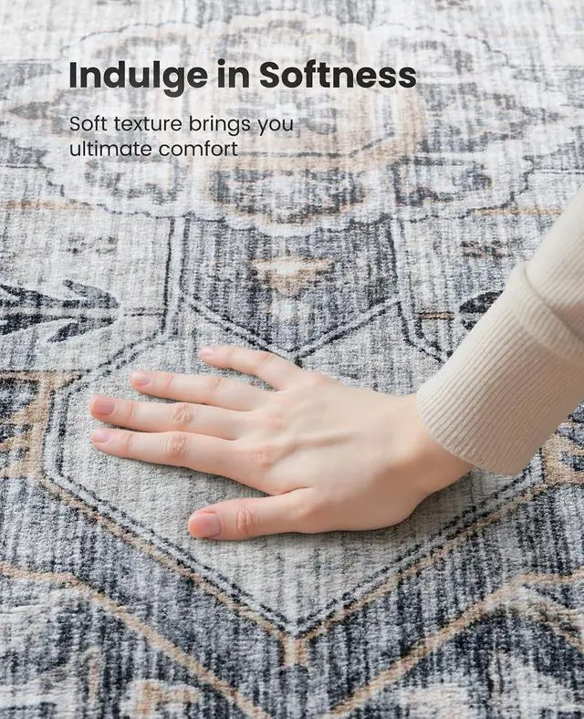 Alt view image 6 of 7 - AMADA HOMEFURNISHING 9x12 Washable Area Rug, Low-Profile Large Area Rug with Non-Slip Backing & Durable Edge Binding, Vintage Large Rugs for Living Room, Bedroom & Dining Room