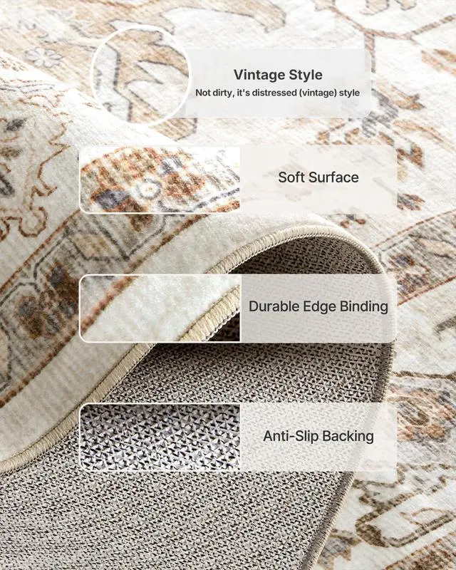 Alt view image 6 of 7 - AMADA HOMEFURNISHING 2'6"x10' Washable Area Rug, Low-Profile Entryway Rug with Non-Slip Backing & Durable Edge Binding, Vintage Rug Pattern, Small Rugs for Entryway, Kitchen & Living Room