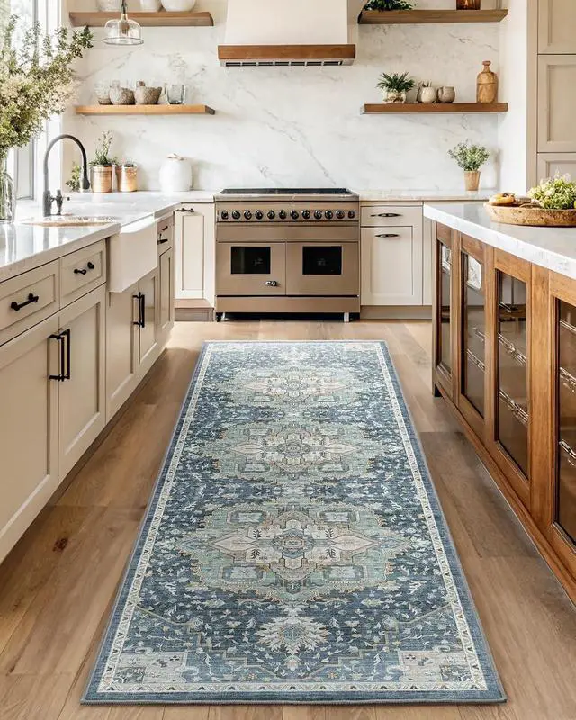 Alt view image 3 of 7 - AMADA HOMEFURNISHING 2'6"x8' Washable Area Rug, Low-Profile Entryway Rug with Non-Slip Backing & Durable Edge Binding, Vintage Rug Pattern, Small Rugs for Entryway, Kitchen & Living Room