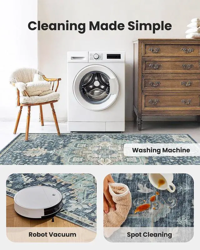 Alt view image 5 of 7 - AMADA HOMEFURNISHING 9x12 Washable Area Rug, Low-Profile Large Area Rug with Non-Slip Backing & Durable Edge Binding, Vintage Large Rugs for Living Room, Bedroom & Dining Room