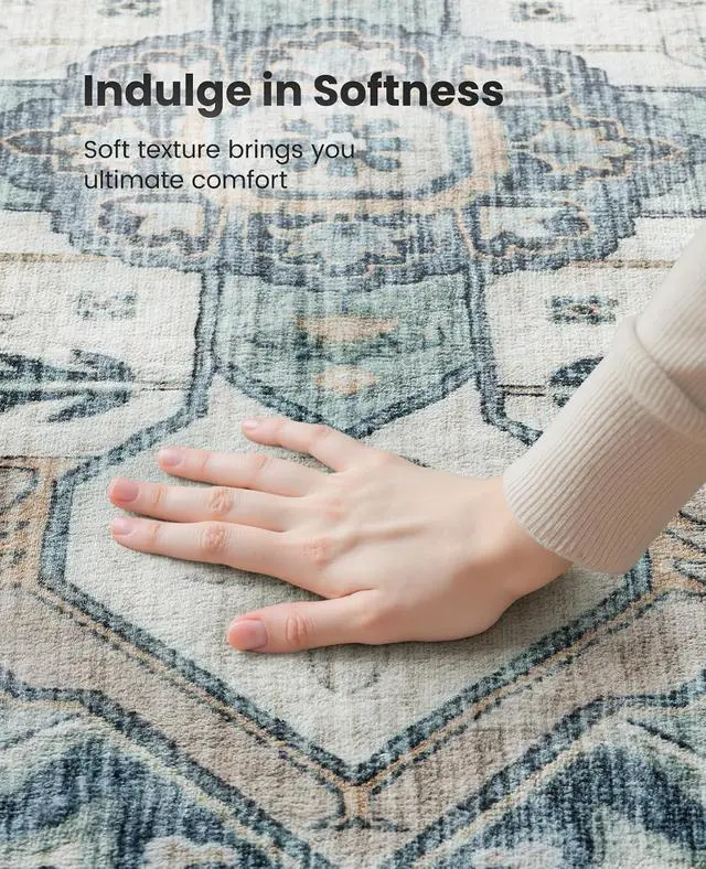 Alt view image 6 of 7 - AMADA HOMEFURNISHING 9x12 Washable Area Rug, Low-Profile Large Area Rug with Non-Slip Backing & Durable Edge Binding, Vintage Large Rugs for Living Room, Bedroom & Dining Room