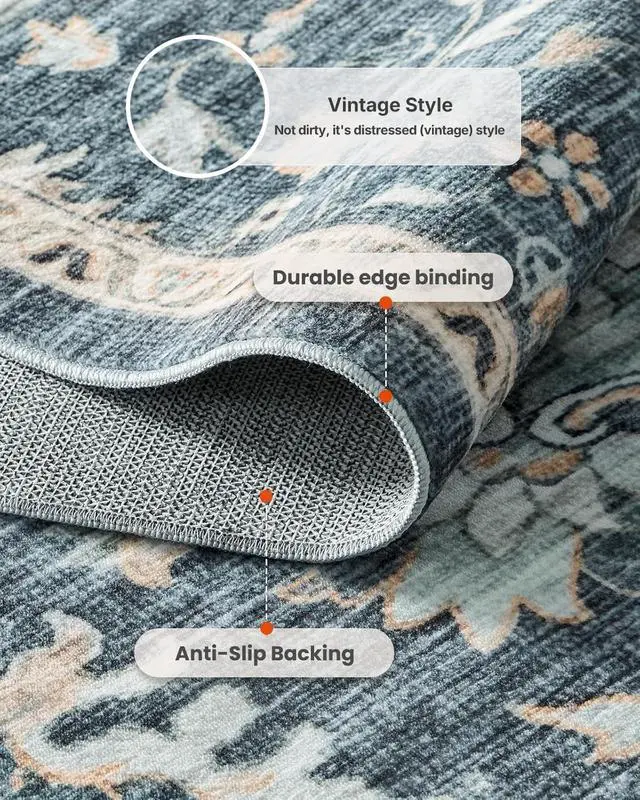 Alt view image 7 of 7 - AMADA HOMEFURNISHING 9x12 Washable Area Rug, Low-Profile Large Area Rug with Non-Slip Backing & Durable Edge Binding, Vintage Large Rugs for Living Room, Bedroom & Dining Room