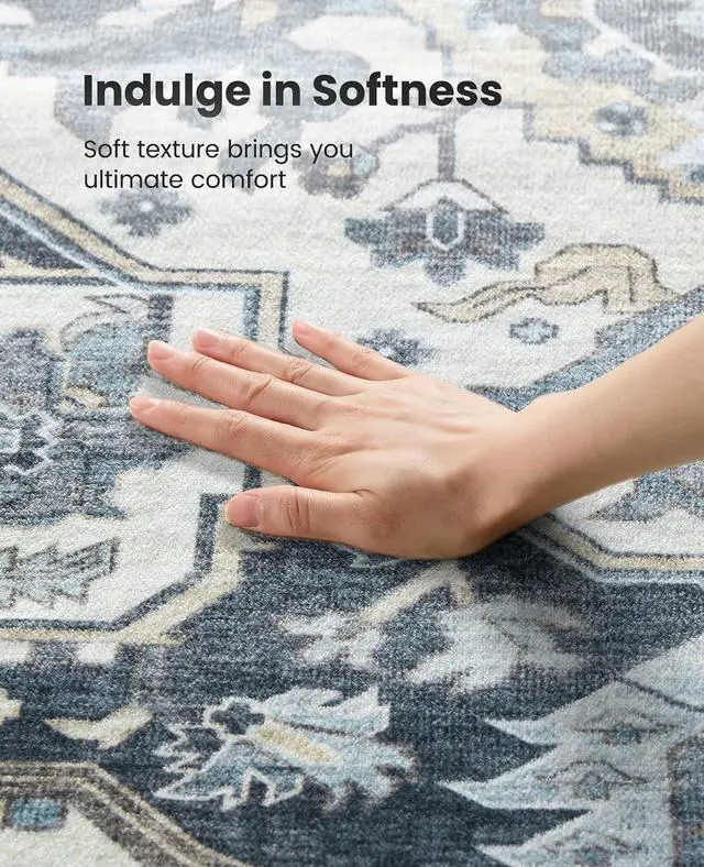 Alt view image 4 of 7 - AMADA HOMEFURNISHING 8x10 Area Rug, Washable Low-Profile Large Area Rug with Non-Slip Backing & Durable Edge Binding, Vintage Large Rugs for Living Room, Bedroom