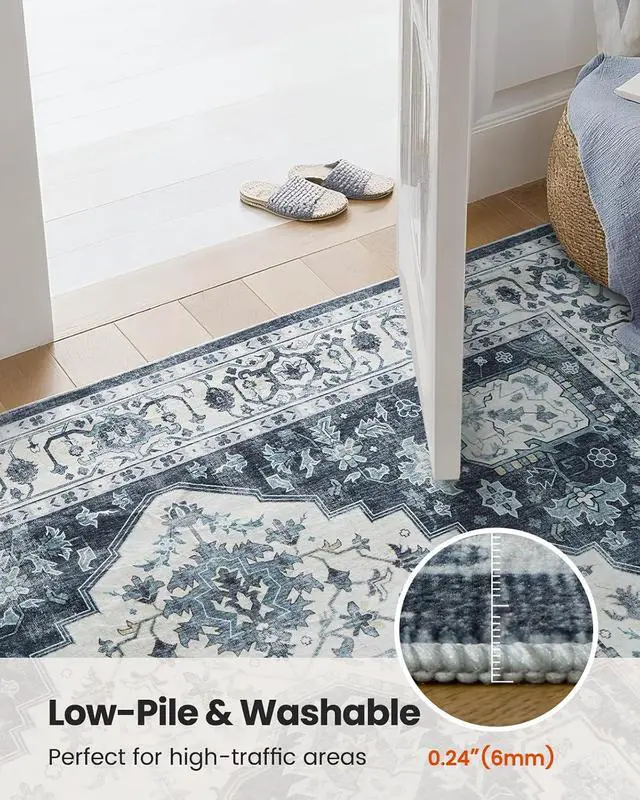Alt view image 5 of 7 - AMADA HOMEFURNISHING 8x10 Area Rug, Washable Low-Profile Large Area Rug with Non-Slip Backing & Durable Edge Binding, Vintage Large Rugs for Living Room, Bedroom
