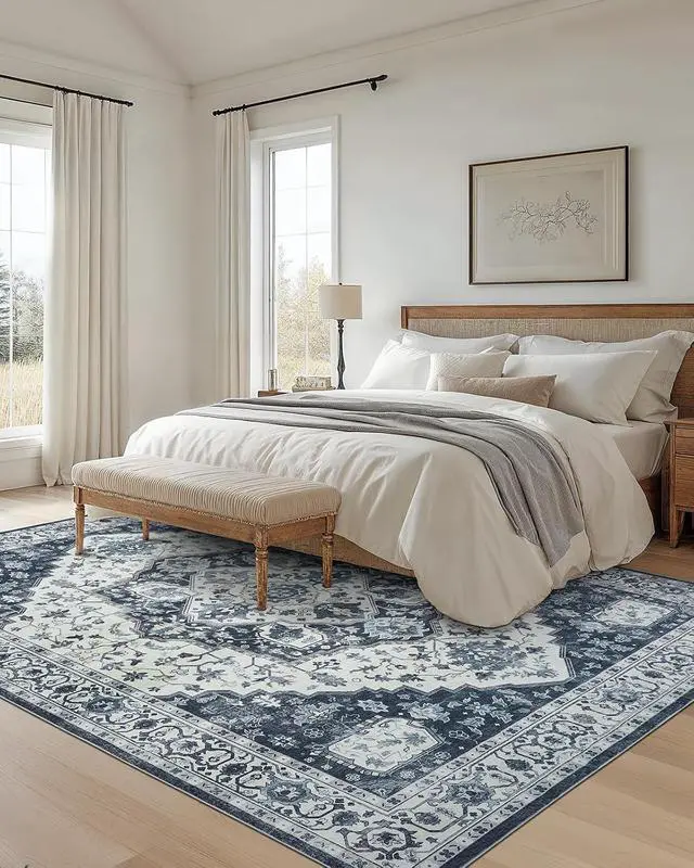 Alt view image 6 of 7 - AMADA HOMEFURNISHING 8x10 Area Rug, Washable Low-Profile Large Area Rug with Non-Slip Backing & Durable Edge Binding, Vintage Large Rugs for Living Room, Bedroom