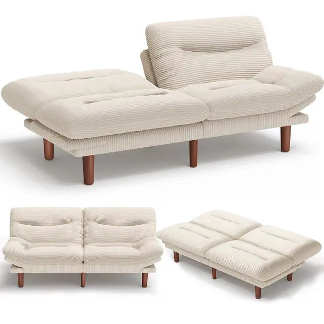 Main image of Pipishell Futon Sofa Bed, Convertible Corduroy Space Saving Couch with Adjustable Back & Armrests, Sleeper Sofa for Small Apartments, Office, Guest Room (White 66inch)
