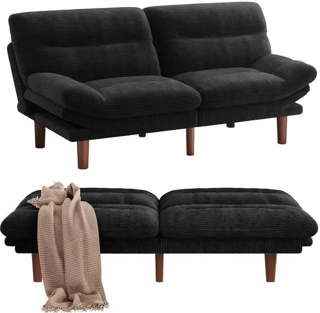 Main image of Pipishell 66" Convertible Futon Sofa Bed, Corduroy Folding Loveseat Couch, Sleeper Sofa for Living Room, Apartment, Office, Small Spaces Black