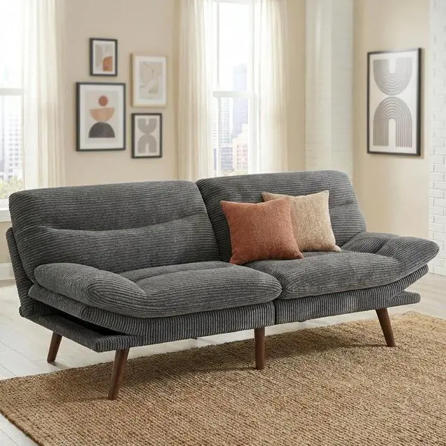 Main image of Pipishell 75" Convertible Futon Sofa Bed, Corduroy Folding Loveseat Couch, Sleeper Sofa for Living Room, Apartment, Office, Small Spaces, Grey
