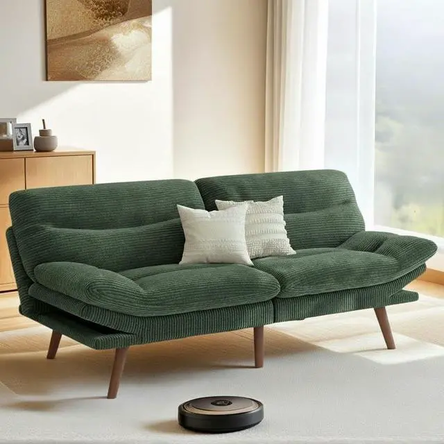 Main image of Pipishell 75" Corduroy Futon Sofa Bed, Folding Sleeper Loveseat Couch, Convertible Sofa for Apartment, Dorm, Office, Living Room Green