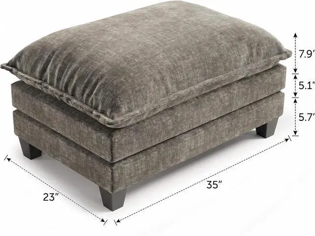 Alt view image 2 of 3 - Amada Ottoman for Modular Sectional Cloud Sofa, Chenille Deep Seat Movable Couch Stool with Thick 2-Layer Cushion for for Apartment, Living Room and Bedroom, Light Greenish Gray