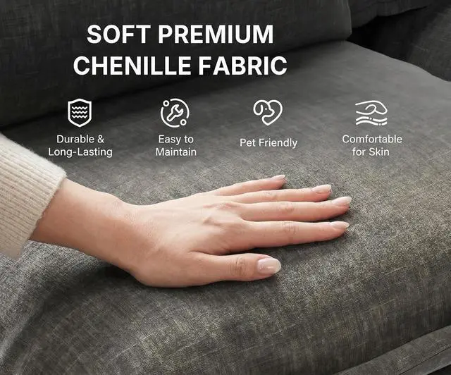 Alt view image 3 of 3 - Amada Ottoman for Modular Sectional Cloud Sofa, Chenille Deep Seat Movable Couch Stool with Thick 2-Layer Cushion for for Apartment, Living Room and Bedroom, Light Greenish Gray