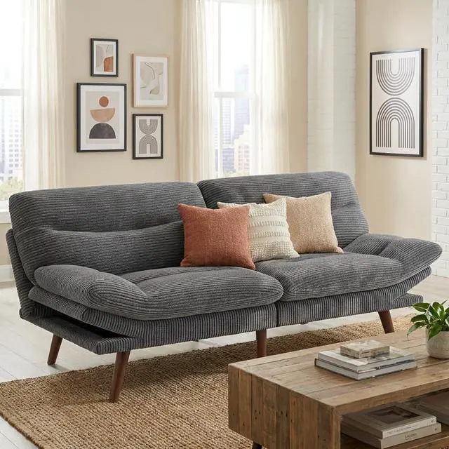 Main image of Pipishell 66 Futon Sofa Bed, 66 Inch Corduroy Futon Couch Convertible with Adjustable Backrest and Armrests, Recliner Sleeper Sofa for Living Room, Office, Guest Room (Warm Grey)