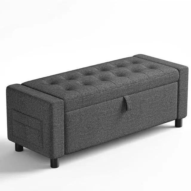 Main image of Amada 46" Ottoman with Storage,Storage Ottoman Bench with Safety Hinge, Hidden Compartment & Side Pocket, 400 lbs Weight Capacity, end of Bed/Entryway Bench for Bedroom/Living Room, Dark Gray