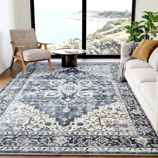Main image of AMADA HOMEFURNISHING 5x7 Area Rugs, Washable Living Room Rug Low-Profile with Non-Slip Backing & Durable Edge Binding, Vintage 5x7 Rugs for Living Room, Bedroom, Dinning Room