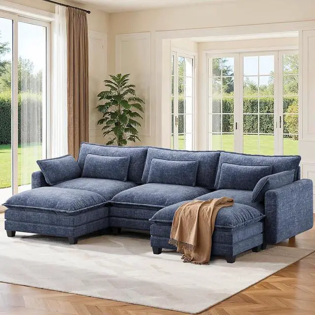 Main image of Pipishell 110.6" Modular Sectional Sofa, U Shaped Cloud Couch with Movable Ottoman, 5-Seat Chenille Deep Seat Cloud Modular Sectional Sofa with Throw Pillows for Living Room & Apartment, Blue
