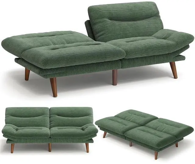 Main image of 75Futon Sofa Bed,3-in-1 Futon Couch w/Adjustable Backrest & Armrests, Convertible Sleeper Sofa Bed, Small Folding Sleeper Recliner w/Removable Cushion for Apartment, Living Room,Office (75in,Green)