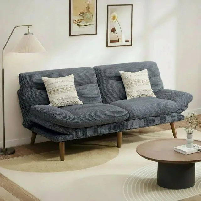 Alt view image 2 of 7 - Pipishell Futon Sofa Bed, Modern 73" Futon Couch Convertible to Bed & Lounger, Compact Size, Corduroy Loveseat, Durable Construction - Fits Small Spaces, Apartments,Study Room (Volcanic Gray, 73 Inch)