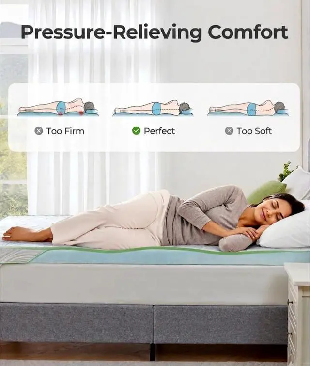 Alt view image 6 of 7 - PERLECARE King Mattress Topper, 3 Inch Dual Layer Gel Memory Foam Bed Topper with Bamboo Cover, Medium Firm Support for Pressure Relief, Removable Washable Cover, Non-Slip Designing