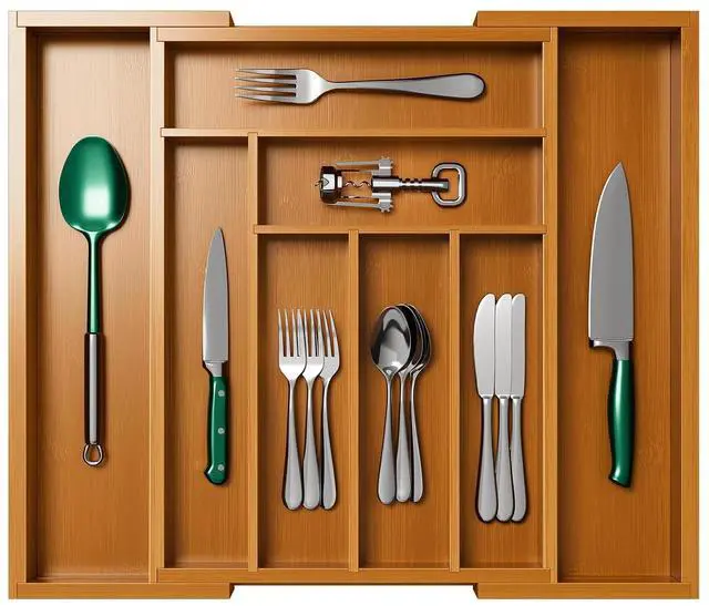 Alt view image 7 of 7 - Pipishell Bamboo Expandable Drawer Organizer for Utensils Holder, Adjustable Silverware Organizer Cutlery Tray, Drawer Dividers for Utensils, Flatware, Knives in Kitchen, Bedroom, Living Room Brown