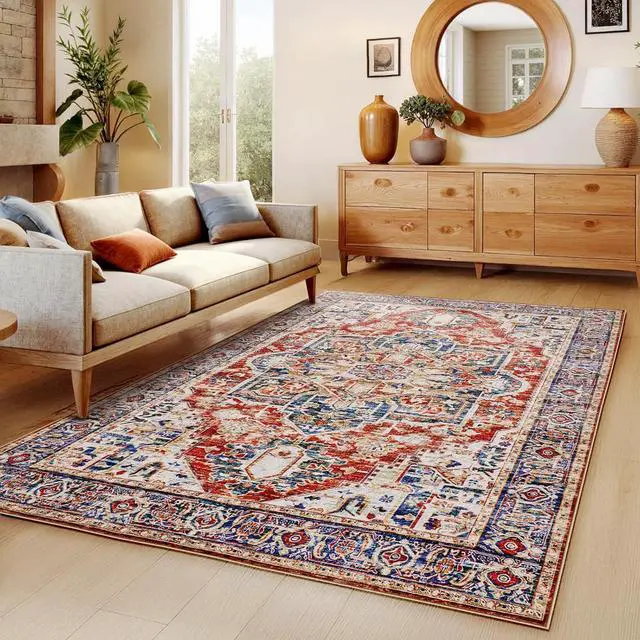 Main image of AMADA HOMEFURNISHING 5x7 Area Rugs, Washable Living Room Rug Low-Profile with Non-Slip Backing & Durable Edge Binding, Vintage 5x7 Rugs for Living Room, Bedroom, Dinning Room