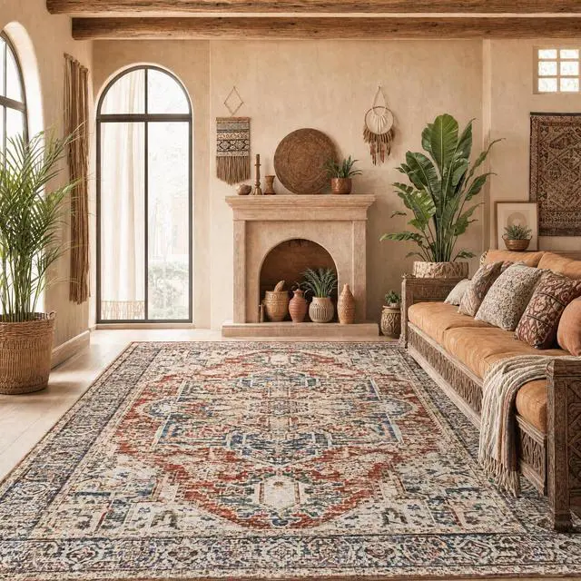 Alt view image 3 of 7 - AMADA HOMEFURNISHING 5x7 Area Rugs, Washable Living Room Rug Low-Profile with Non-Slip Backing & Durable Edge Binding, Vintage 5x7 Rugs for Living Room, Bedroom, Dinning Room