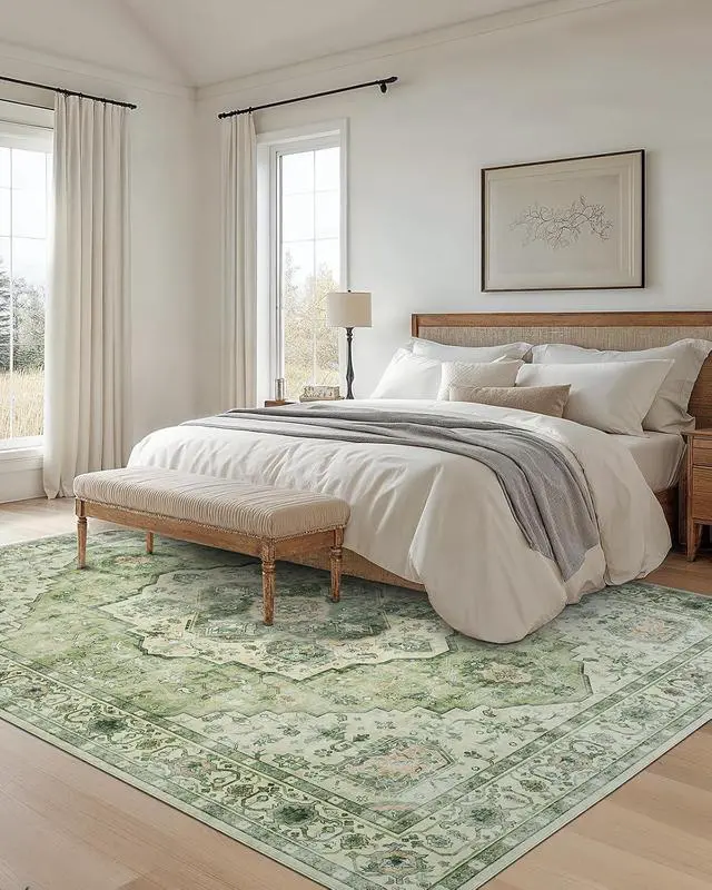 Alt view image 3 of 7 - AMADA HOMEFURNISHING 9x12 Area Rug, Washable Low-Profile Large Area Rug with Non-Slip Backing & Durable Edge Binding, Vintage Large Rugs for Living Room, Bedroom