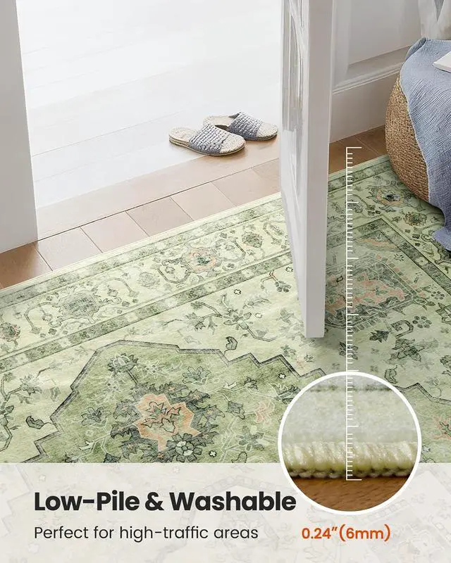 Alt view image 6 of 7 - AMADA HOMEFURNISHING 9x12 Area Rug, Washable Low-Profile Large Area Rug with Non-Slip Backing & Durable Edge Binding, Vintage Large Rugs for Living Room, Bedroom