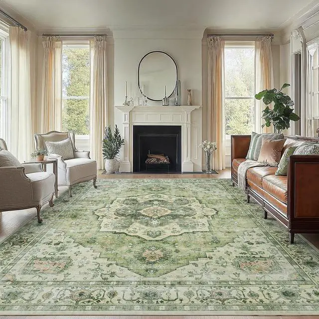 Main image of AMADA HOMEFURNISHING 8x10 Area Rug, Washable Low-Profile Large Area Rug with Non-Slip Backing & Durable Edge Binding, Vintage Large Rugs for Living Room, Bedroom