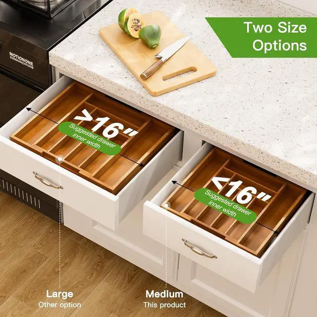Alt view image 4 of 7 - Pipishell Bamboo Expandable Drawer Organizer for Utensils Holder, Adjustable Silverware Organizer Cutlery Tray, Drawer Dividers for Utensils, Flatware, Knives in Kitchen, Bedroom, Living Room Brown