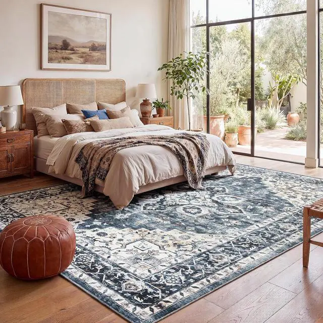Alt view image 7 of 7 - AMADA HOMEFURNISHING 9x12 Washable Area Rug, Low-Profile Large Area Rug with Non-Slip Backing & Durable Edge Binding, Vintage Large Rugs for Living Room, Bedroom & Dinning Room