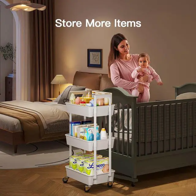 Alt view image 7 of 7 - Bamboo Bed Tray Table with Foldable Legs & Pipishell 3 Tier Rolling Cart Organizer