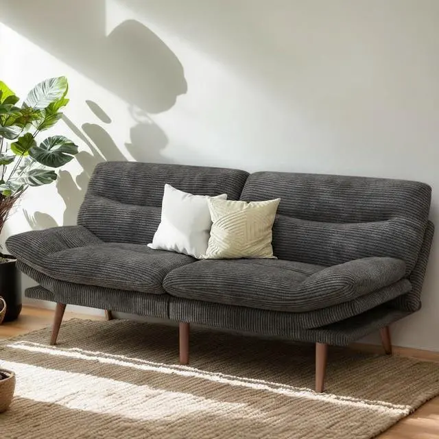 Main image of PERLECARE Convertible Futon Sofa Bed, 73" Corduroy Futon Couch with Adjustable Backrest and Armrests, 3-in-1Recliner Sleeper Sofa for Small Spaces, Play Room,Living Room or Office73in,Grey