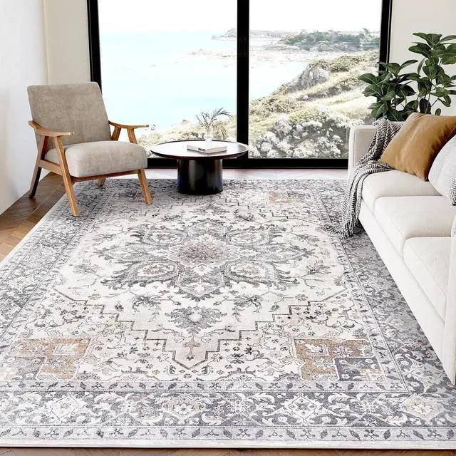 Main image of AMADA HOMEFURNISHING 5x7 Area Rugs, Washable Living Room Rug Low-Profile with Non-Slip Backing & Durable Edge Binding, Vintage 5x7 Rugs for Living Room, Bedroom, Dinning Room