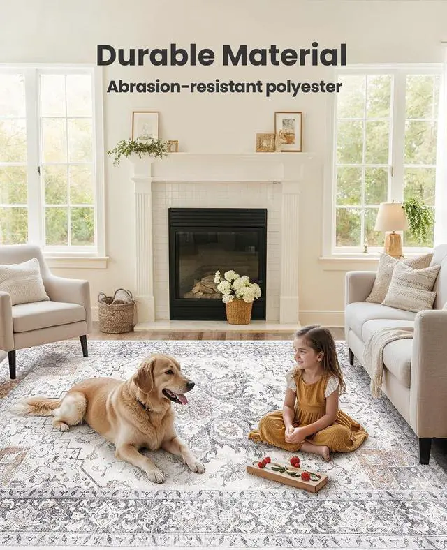 Alt view image 3 of 7 - AMADA HOMEFURNISHING 8x10 Area Rugs, Low-Profile Large Washable Area Rug with Non-Slip Backing & Durable Edge Binding, Vintage Rugs for Living Room, Bedroom, Dinning Room