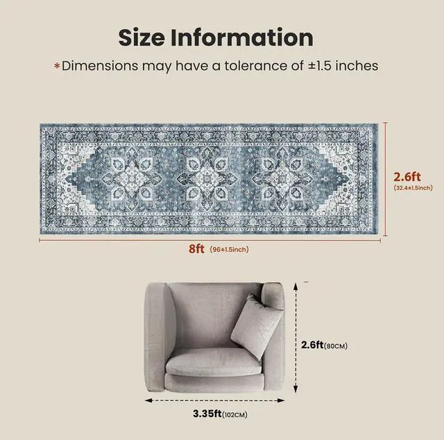 Alt view image 2 of 6 - AMADA HOMEFURNISHING 2'6"x8' Washable Area Rug, Low-Profile Entryway Rug with Non-Slip Backing & Durable Edge Binding, Vintage Rug Pattern, Small Rugs for Entryway, Kitchen & Living Room