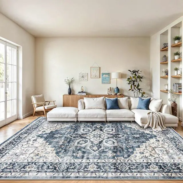 Main image of AMADA HOMEFURNISHING 9x12 Washable Area Rug, Low-Profile Large Area Rug with Non-Slip Backing & Durable Edge Binding, Vintage Large Rugs for Living Room, Bedroom & Dinning Room