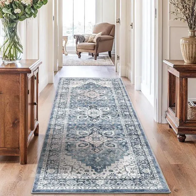 Alt view image 6 of 6 - AMADA HOMEFURNISHING 2'6"x8' Washable Area Rug, Low-Profile Entryway Rug with Non-Slip Backing & Durable Edge Binding, Vintage Rug Pattern, Small Rugs for Entryway, Kitchen & Living Room
